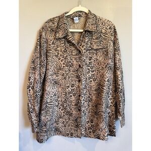 Vintage Anna‎ And Frank Silk Blouse Leopard Animal Print XL